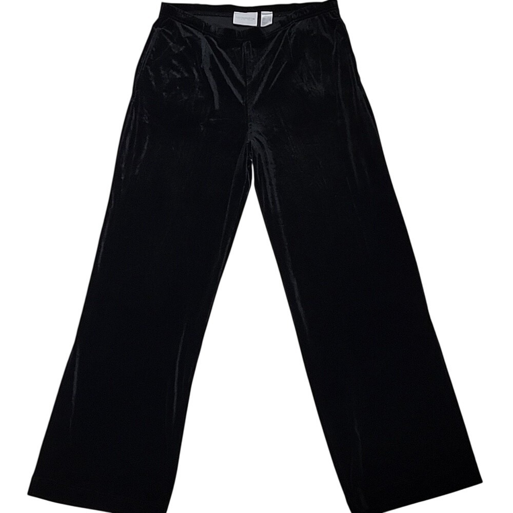 Liz Claiborne Liz & Co Petite Black Velvet Wide Leg Pants Stretch Size S Small